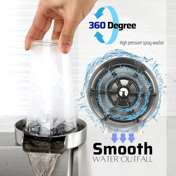 Wine Glasses Kitchen Sink Glass Rinser Stainless Steel High Pressure Cup Cleaner Automatic Washer Faucet Bar Bottle Tools 230706