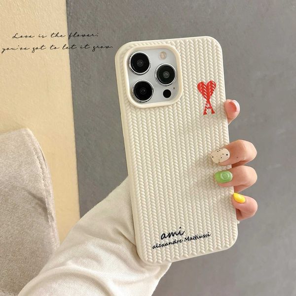 For Cute woven pattern heart-shaped soft phone case suitable for iPhone 12 13 14 15 Pro Max shock-absorbing back cover X241014