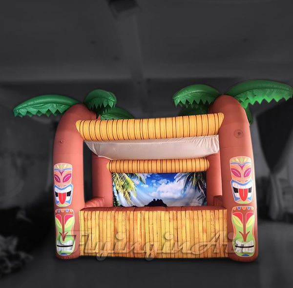 wholesale Portable Inflatable Kiosk Summer Beach Temporary Advertising Tent Airblown Tiki Bar Booth With Palm Trees For OutdoorEvent