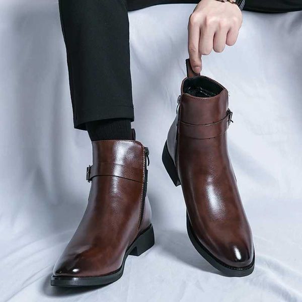 Dress Shoes Fashionable mens classic business soft leather Chelsea boots fashionable corner ankle casual British style short top shoes H2409