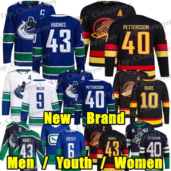 #43 Quinn Hughes Authentic Pro hockey jersey #40 Elias Pettersson Brock Boeser Dakota Joshua Trevor Linden JT Miller Conor Garland Pavel Bur