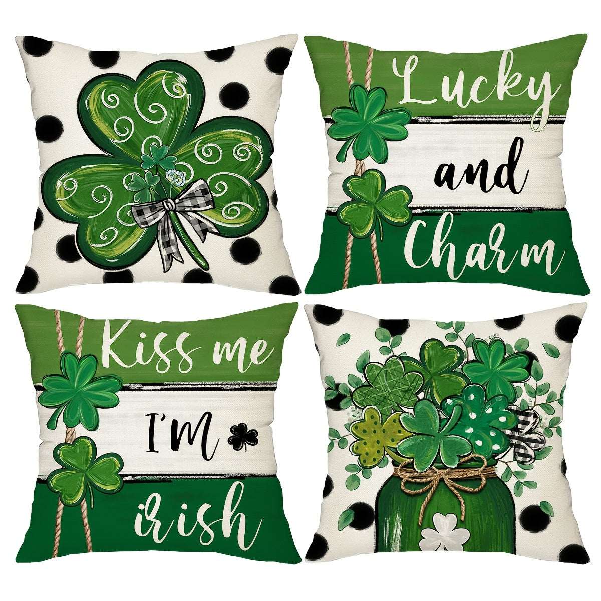 TEMU Set Of 4, 's Day Throw Pillow Covers, Retro Clover Mason Jar Bowknot Home Decor Cushion Covers, 18 * 18 Inches, Festival Decoration Pillowcases,