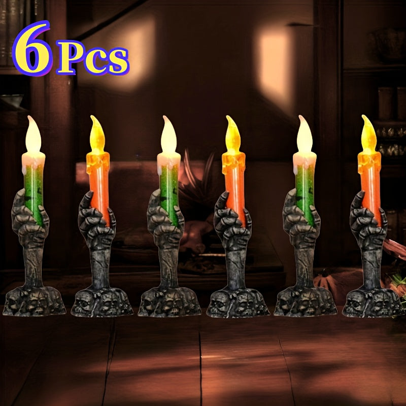 TEMU 6pcs Halloween Candles Led Light Skeleton Hand Flameless Candle Lamp Decoration Decor With Button Battery