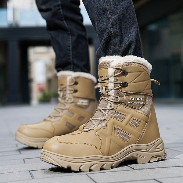 High quality Outdoor fleece warm snow boots winter high top hiking and mountaineering cotton men&#039;s casual leather sports shoes