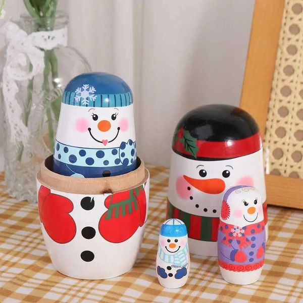 Cute 5-piece-set Christmas Matryoshka dolls Smooth wooden snowman Russian dolls Craftsmanship Safety Christmas nest dolls Christmas M240828