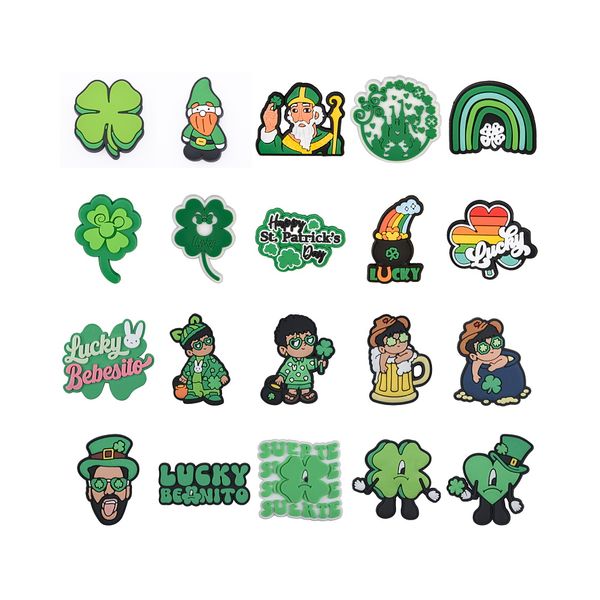 Wholesale St.Patrick&#039;s Day Cartoon Pvc Clogs Shoes Accessories Friendly Green Lucky Clover Soft Rubber Shoes Charm