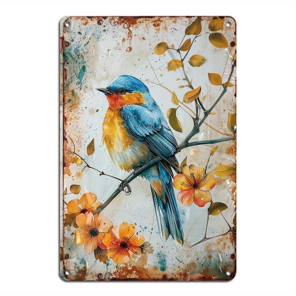 12X8 Blue Happy Bird Retro Metal Painting Art Iron Painting Wall Decoration Restaurant Bar Club Kitchen Wall Decoration Y250113