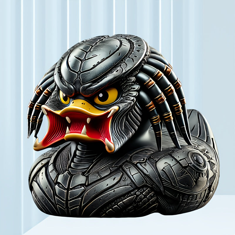 TEMU Handcrafted Resin Duck Sculpture - Horror Movie Character Art, Realistic Black & , No Electricity Needed, Indoor-outdoor Desktop Decor For Home,