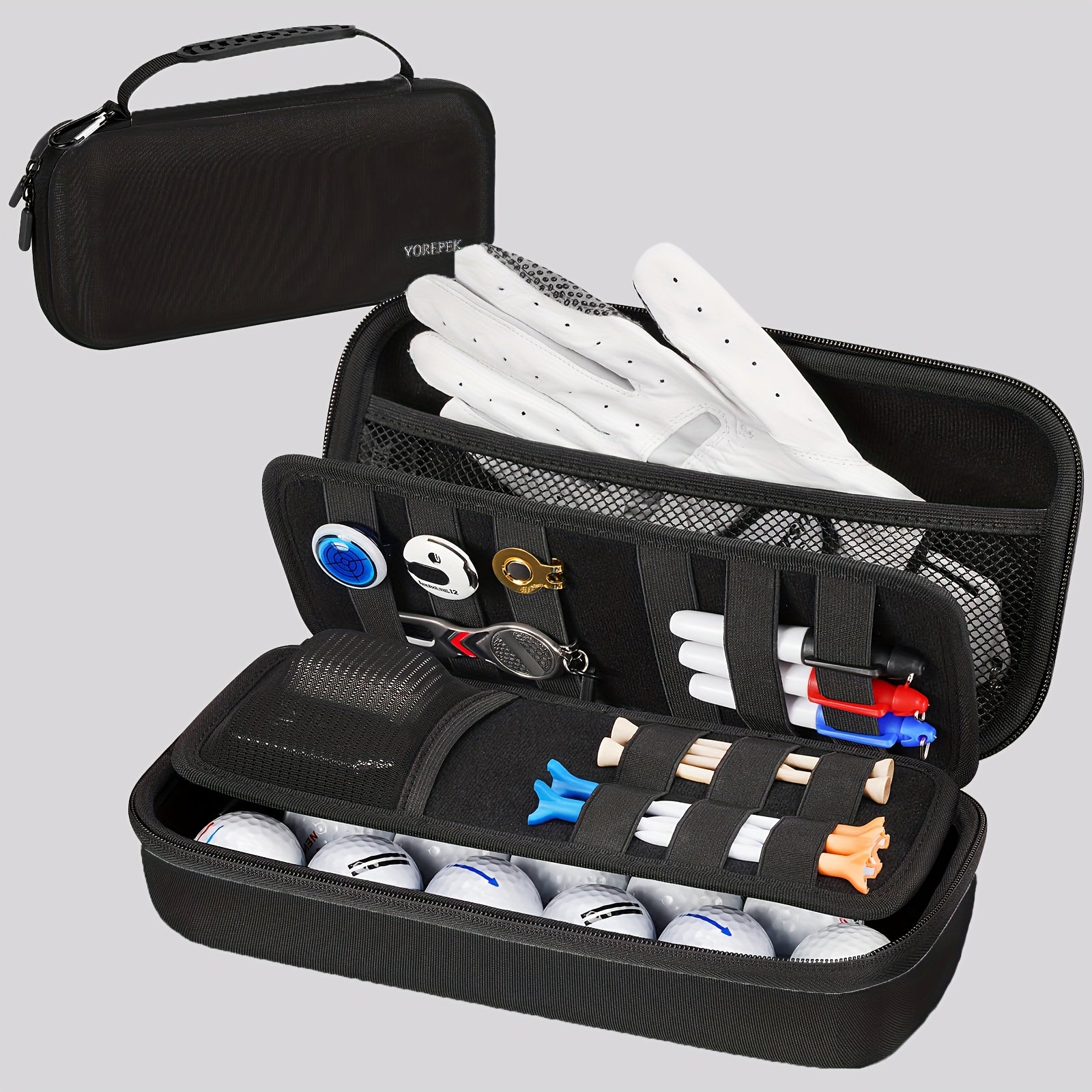 TEMU Golf With Removable Golf Glove Shaper, Protective Hard Shell Golf Accessories Case Bag With 2 Dividers Fits Balls, Tees, Markers, Tools, Golf