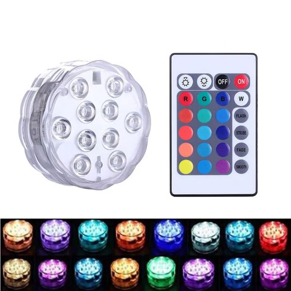 IP68 Waterproof Submersible Lights Built in 10 LED Beads With 24 Keys Remote Control 16 Color Changing Underwater Night Lamp Tea Light Vase
