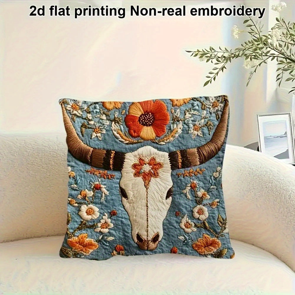 TEMU 1pc Retro Texas & Floral Print Pillowcase - Soft 100% Polyester, 18x18 Inch, Machine Washable, Envelope Closure, Vintage For Farmhouse, Living