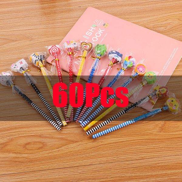 Pencils 60pcs-set Cute Cartoon Pencil with Rubber Kindergarten Gifts Stationery Children HB Pencil Wholesale Pencil for Student 230314