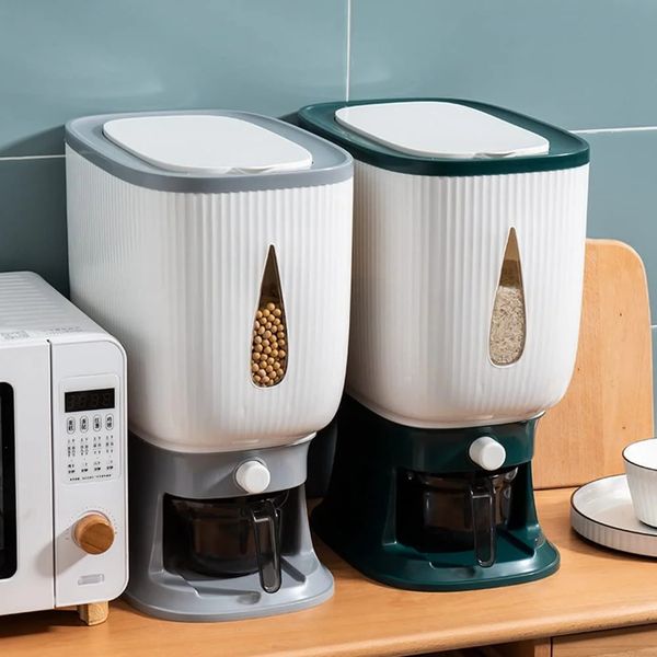 10Kg Rice Dispenser Storage Container Sealed Grain Cereal Dispenser Storage Box with Lid Measuring Cylinder 250211