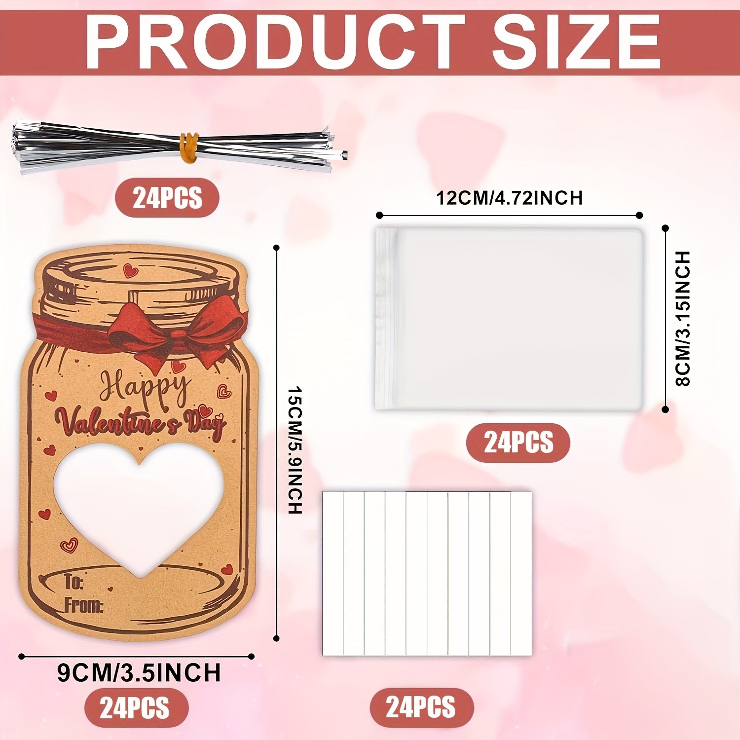 TEMU 48pcs Mason Jar Valentine's Day Card Set With Candy Bag - Diy Holiday Graduation And Birthday Party And Classroom Exchange Gift, Fun Craft Kit,