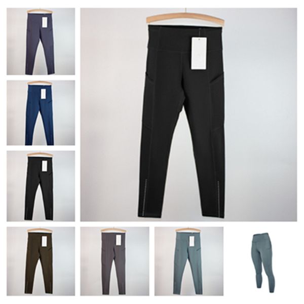 Women&#039;s Sports Yoga pants align double-sided brushed high-rise multi-pocket leggings for fitness running riding with reflective point c