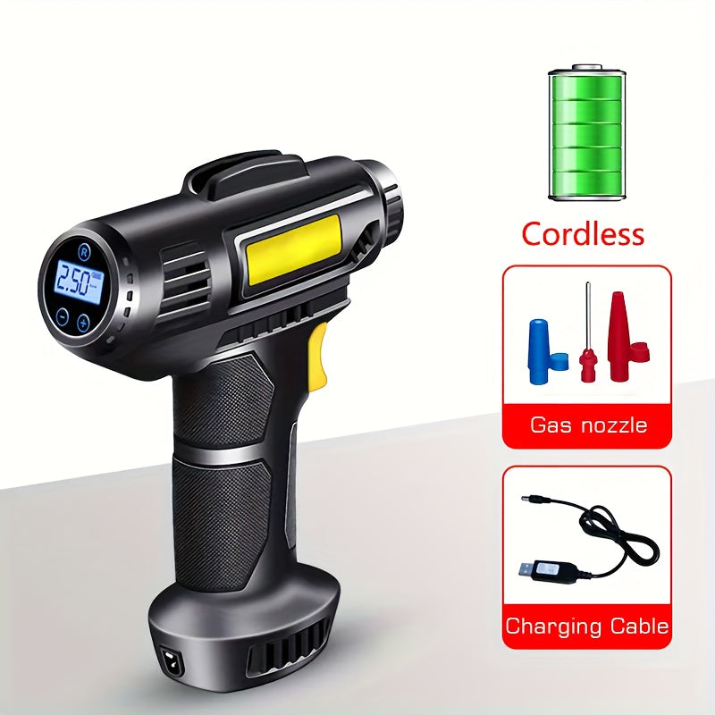 TEMU 1pc Car Air Pump, Handheld Cordless Air Compressor Pump, Digital Display Portable Tire Air Pump, 150psi High Power Pump For Car Motorcycle