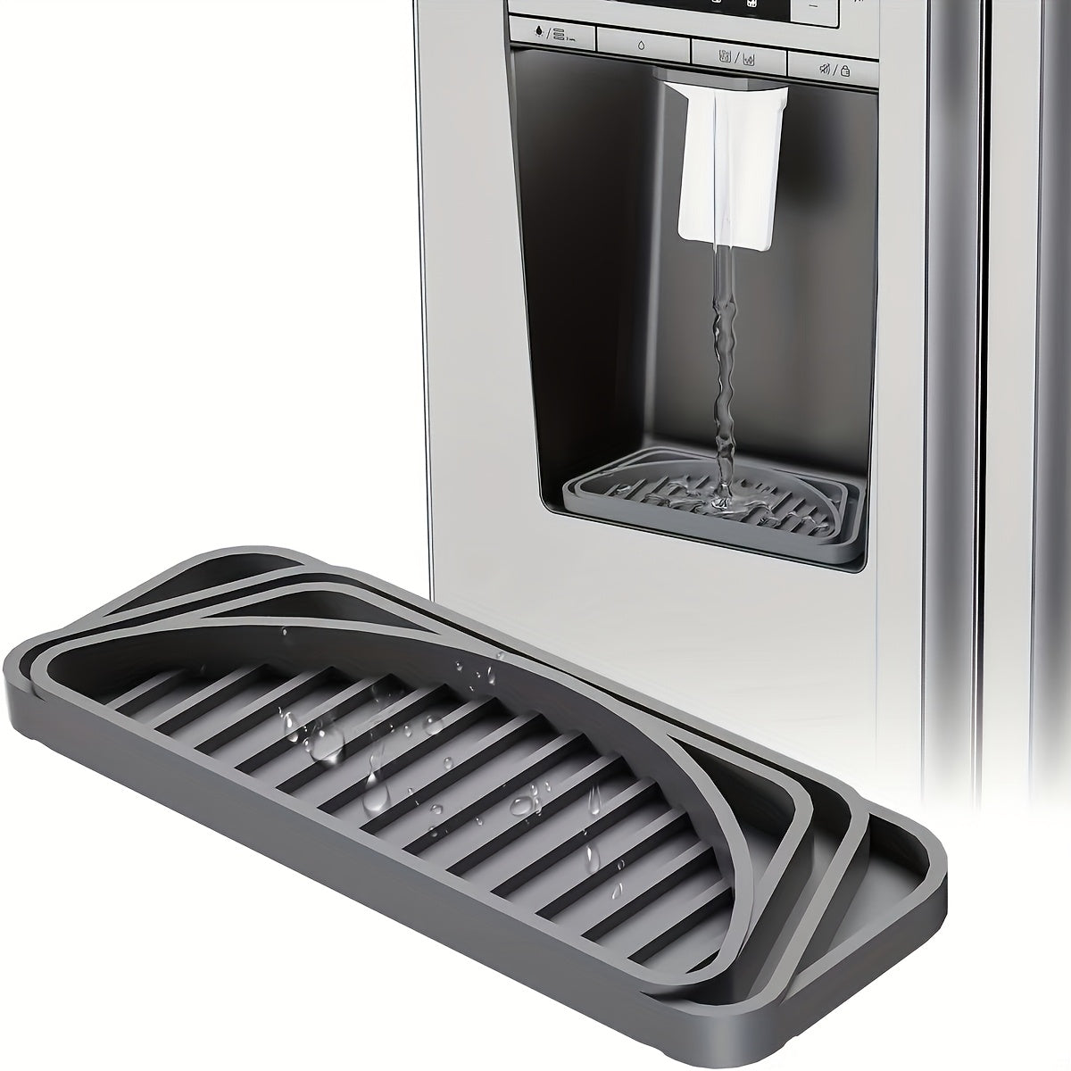 TEMU 1pc Silicone Refrigerator Drip Tray - Water Dispenser Drip Tray & Pan With Raised For Drainage, Spill Prevention, Easy- - Grey-black,