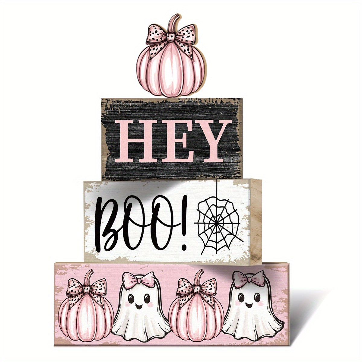 TEMU 4pcs Halloween Table Decorations - Cute Pumpkin, , Bat, ! Signs - Artificial Wood Party Centerpieces, No Batteries Needed, Easy Tabletop Decor