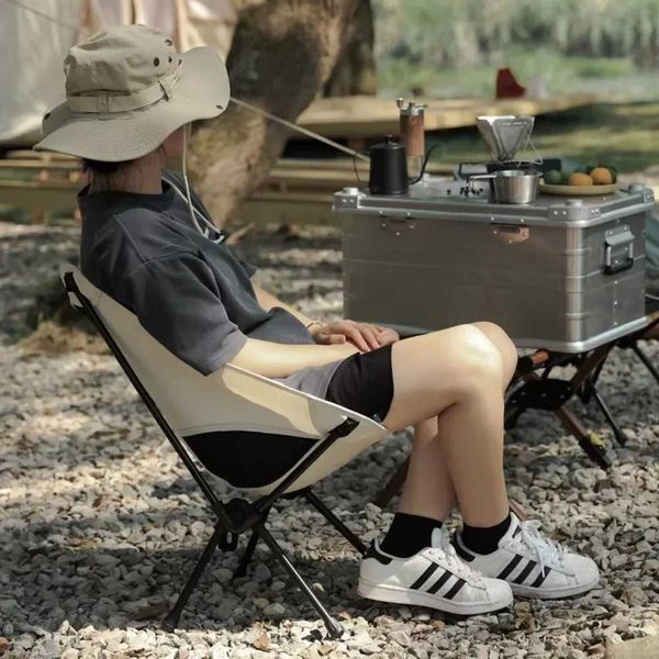 Camp Furniture Outdoor folding chair portable moon fishing bench art painting breathable mesh backrest beach picnic H241121