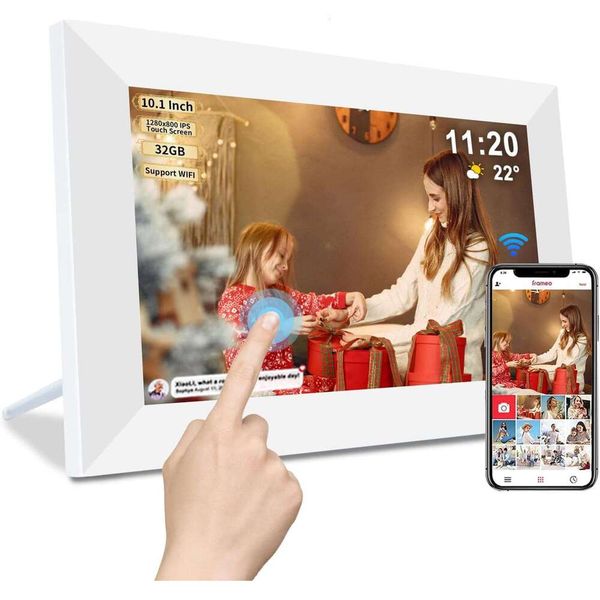 Frameo Picture WiFi -10.1 Inch Digital Photo Frame with 32GB Storage SD Card Slot Desktop,IPS Touch Screen, Auto-Rotate Slideshow Share Vide