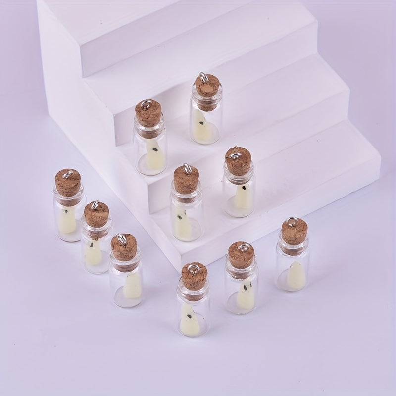 TEMU 10pcs Halloween Luminous Glass Bottle Set - -the-dark Blue Green Transparent Luminous Pendant For Making, Earrings, Necklaces And Party