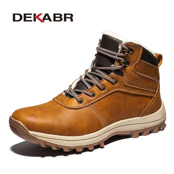 DEKABR Winter Warm Genuine Leather Fur Plus Snow Handmade Waterproof Working Ankle Boots High Top Men Shoes 9c6d