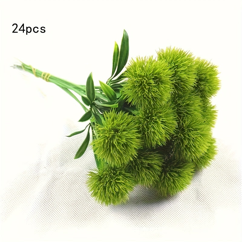 TEMU 16-24pcs Artificial Green Grass Flowers, Simulated Dandelion Plants, Room Decoration, Home Decoration, Outdoor Lawn Garden Decoration, Office
