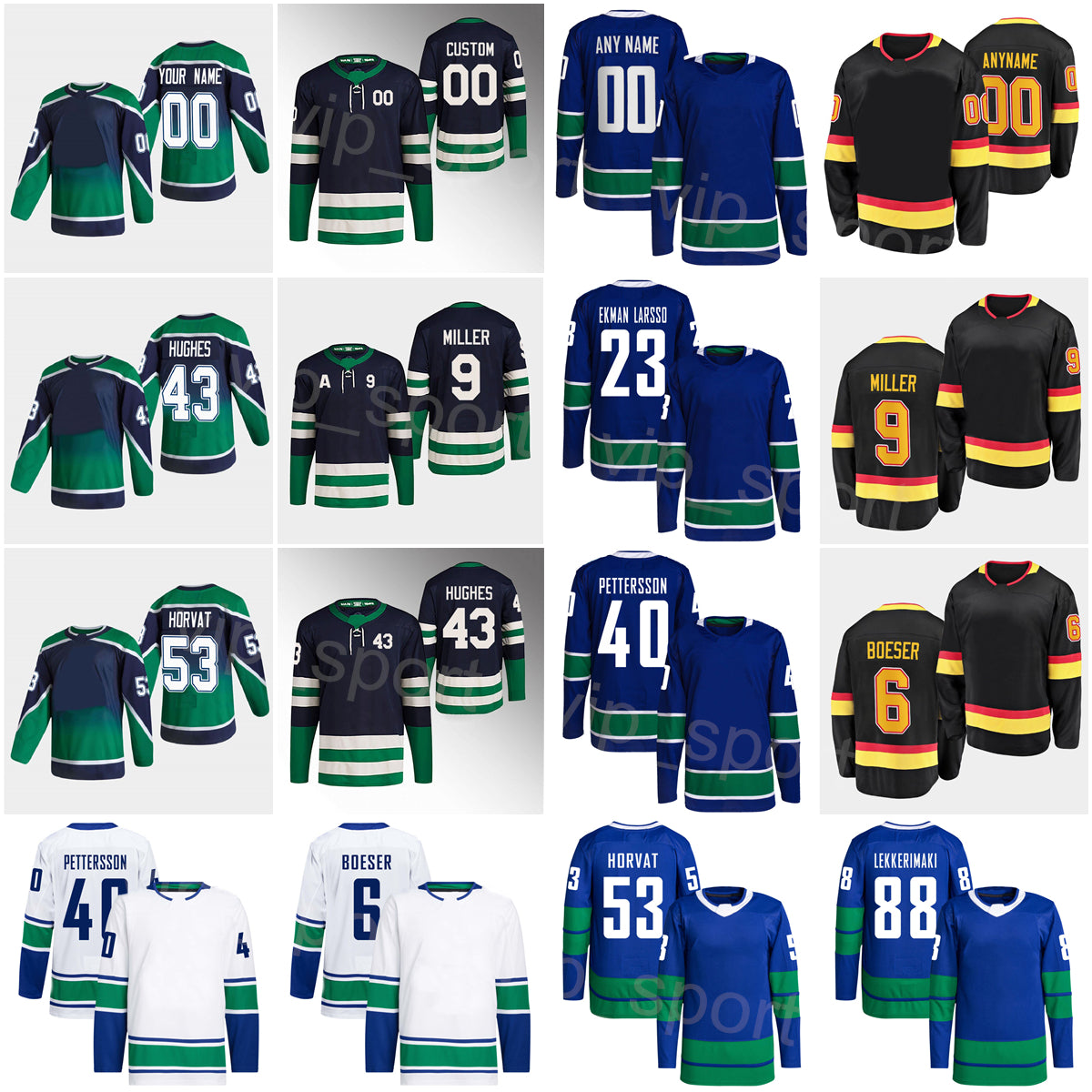 Men Kids Reverse Retro Hockey 53 Bo Horvat Jerseys 8 Conor Garland 23 Oliver Ekman-Larsson Jonathan Lekkerimaki JT Miller Quinn Hughes Brock Boeser