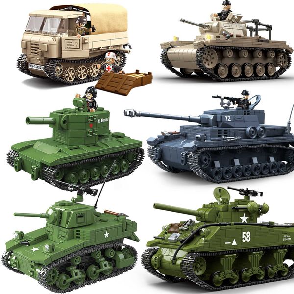 KV2 PanzerVI Sherman Military Tanks US Army Quan Guan WW2 War Weapon Soldier Figure Model Building Block Brick kid Children ToysC250117