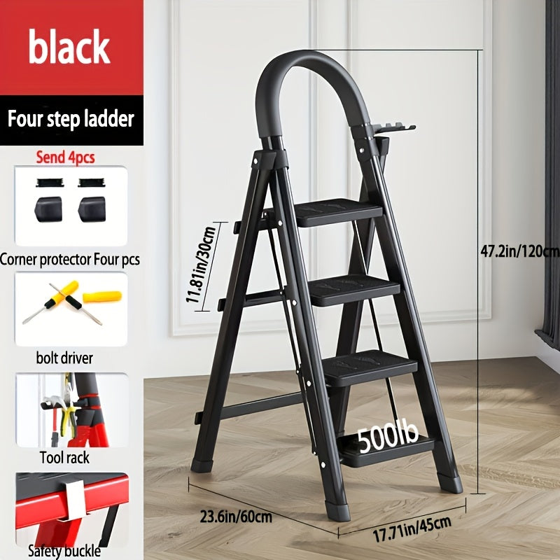 TEMU 4-step Heavy-duty Portable Ladder With Non-slip Steps & Sturdy Handle - 500 Lb Capacity Folding Step Stool, Lightweight Durable Plastic