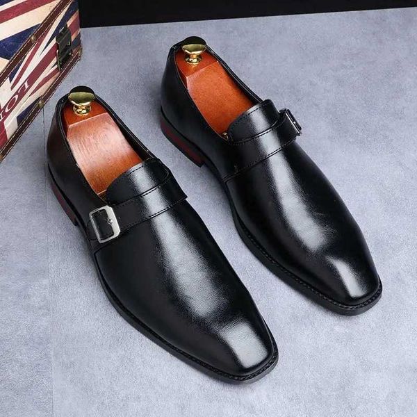 Dress Shoes Mens Business Leather Shoes Square Toe Slip-on Buckle Mens Dress Office Formal Shoe Men Fashion Wedding Party Flats z240920