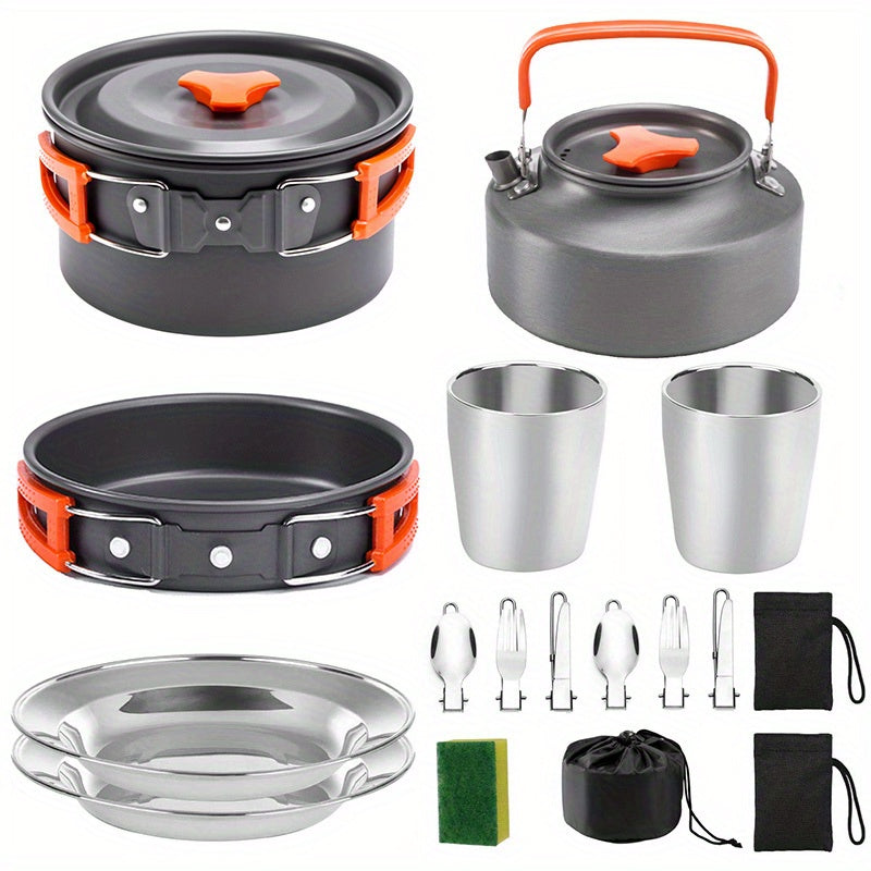 TEMU Kettle Set Pot For 2-3 People Camping Pot And Frying Pan Outdoor Camping Cookware Portable Combination Pot Set Camping Tableware, Easy To Carry
