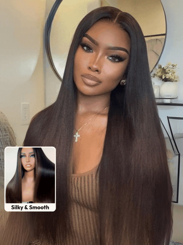 UNice EasiContourâ¢ V Part Black to Chestnut Brown Ombre Yaki Wig With Invisi Drawstring