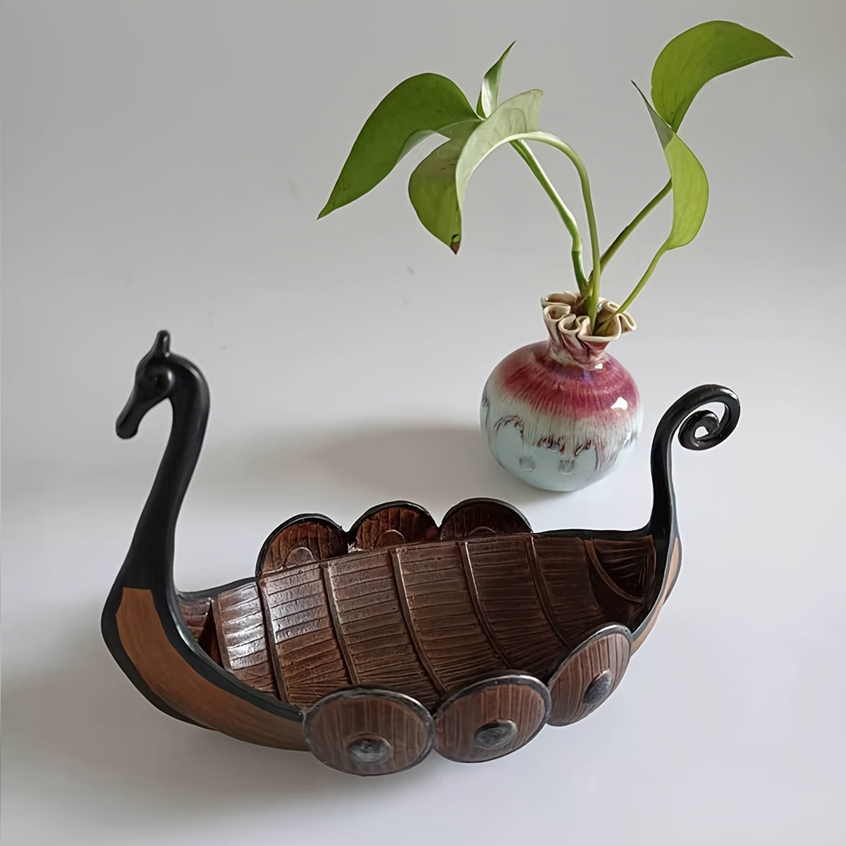 TEMU 1pc Vintage Nordic Ship Pirate Ship Home Desktop Resin Ornament, New Chinese Style Tray Container Decoration, Indoor Decor