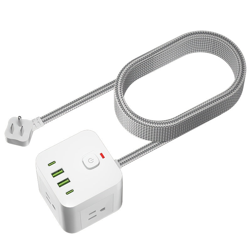 TEMU Desktop Power Socket With 1.45m-4.75ft Flat Braided Wire Length, 3 Side Terminals, 2 Usb- Usb-c, Anti-surge And Anti-overload Protection, Can ,