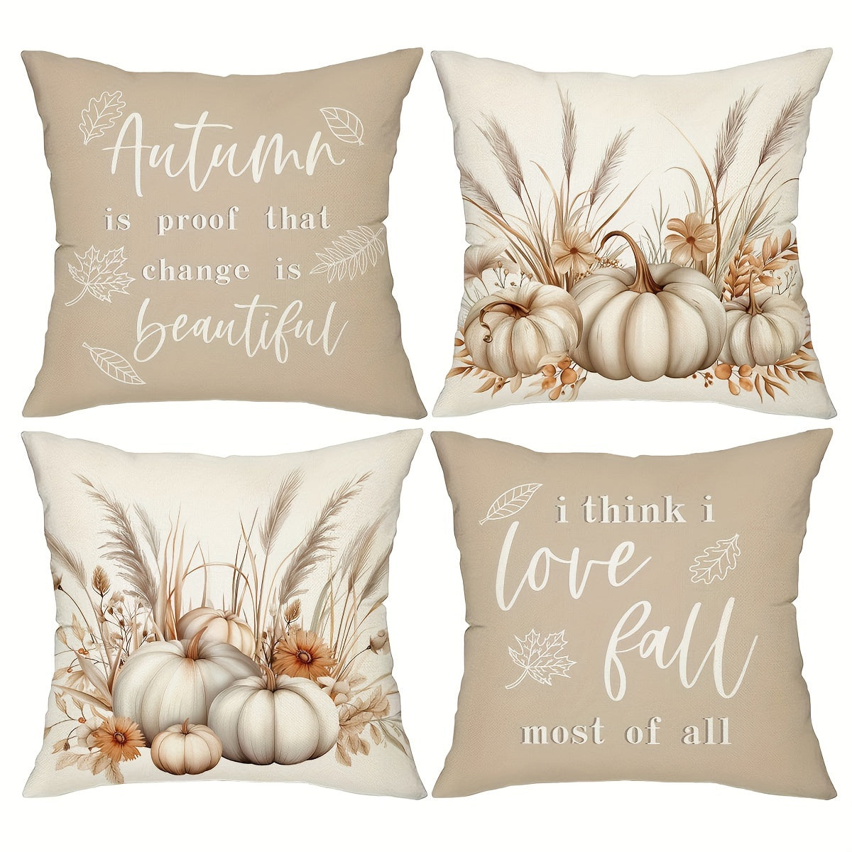 TEMU 4pcs, Fall Throw Pillow Covers, 18in*18in Autumn Home Decor Cushion Covers, Rustic Farmhouse Thankful Grateful Decor Pillowcases For Porch Patio