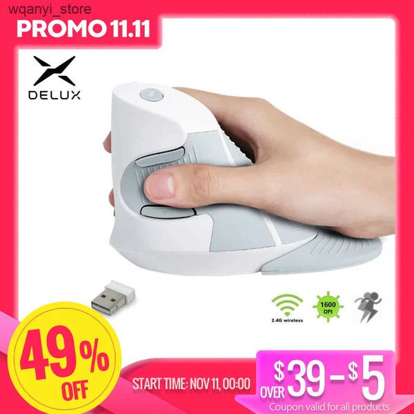 Mice Delux M618GX White Ergonomic Vertical Mouse 6 Buttons Wireless 2.4Ghz Mice Suitable for PC and Laptop L240910