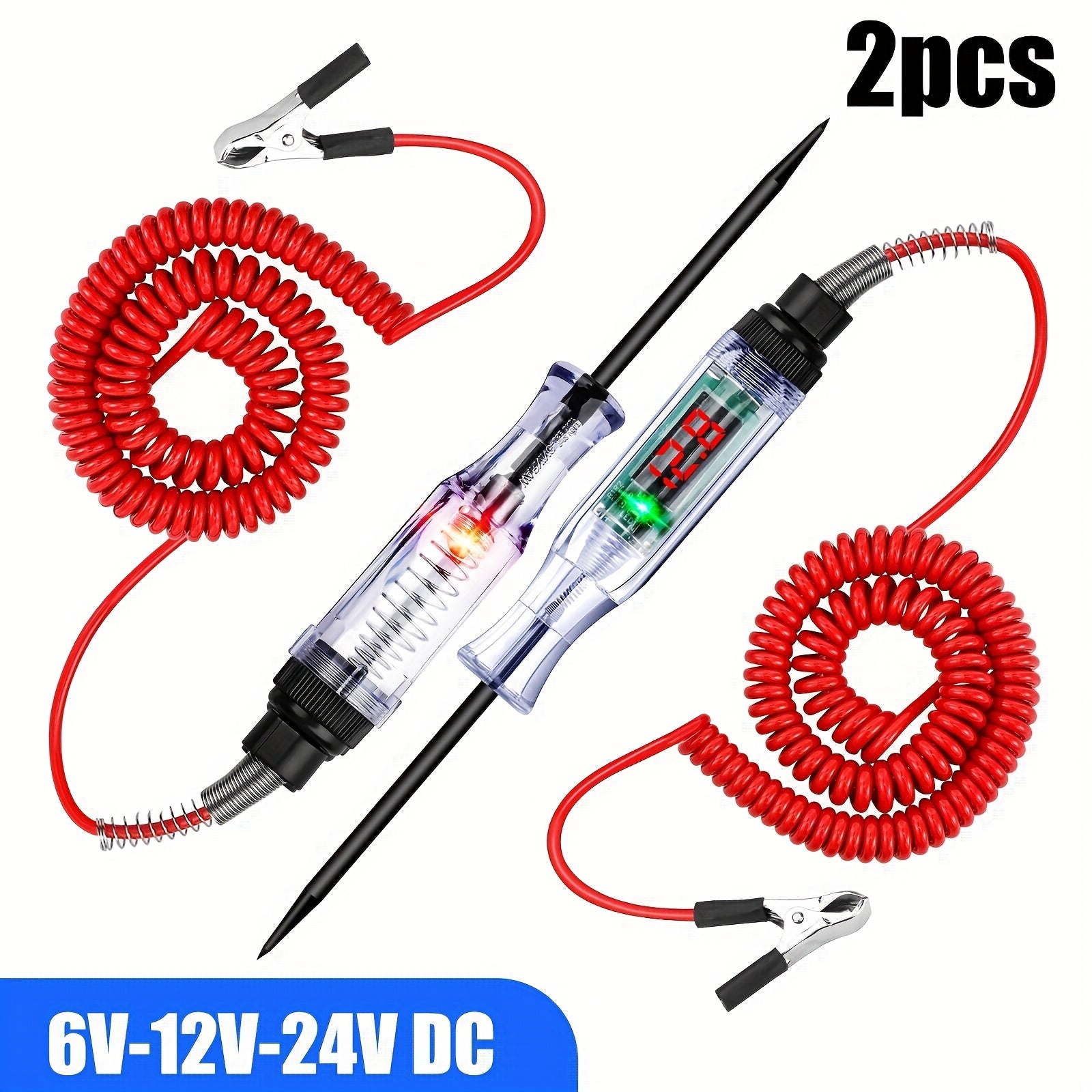 TEMU 2pcs Car Circuit Tester Light, 6v-12v-24v Circuit Tester, Auto Voltage Continuity Test, Automotive Electrical Volt Test Light-long Probe For