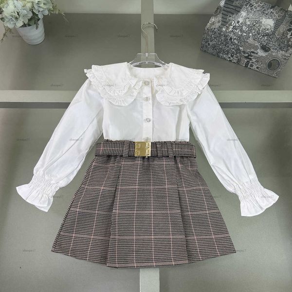 Top girls dress sets Summer T-shirt set baby overskirt kids designer clothes Navy collar design long sleeve shirt and skirt