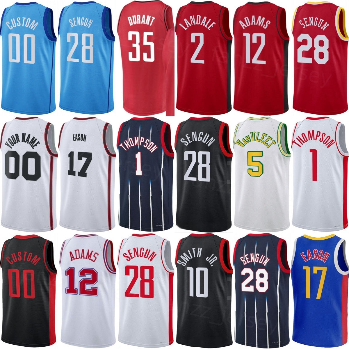 Print Basketball Alperen Sengun Jerseys 28 Men Youth Women Kevin Durant 35 Fred VanVleet 5 Amen Thompson 1 Tari Eason 17 Steven Adams 12 Aaron Holid