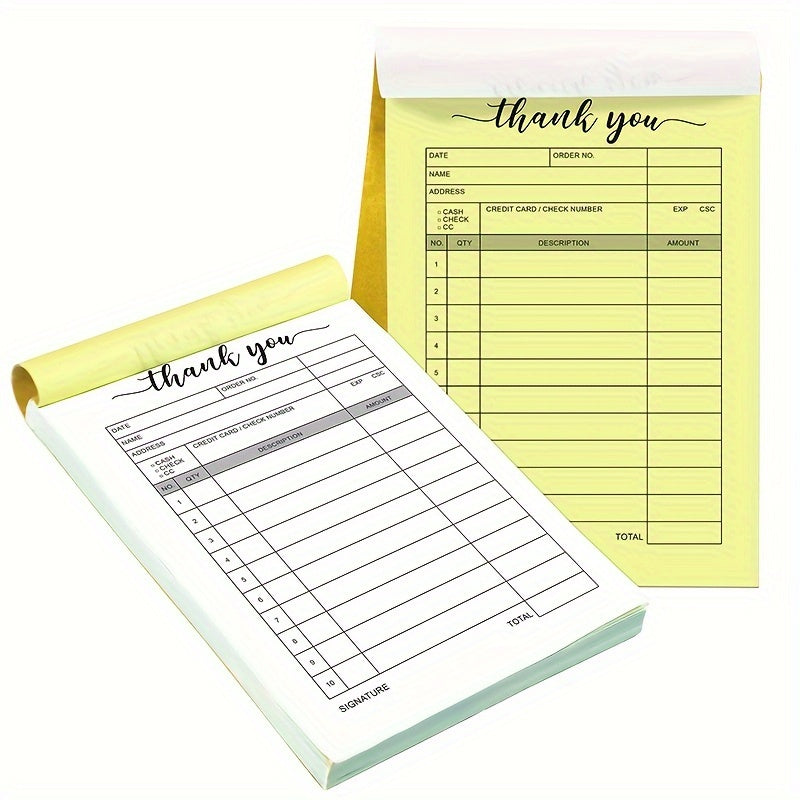 TEMU 2pcs Thank You Receipt Books - Forms, 3.4x5.5 Inches, Handheld Style, Yellow With White Border - Ideal For Stores, , Offices, And Restaurants