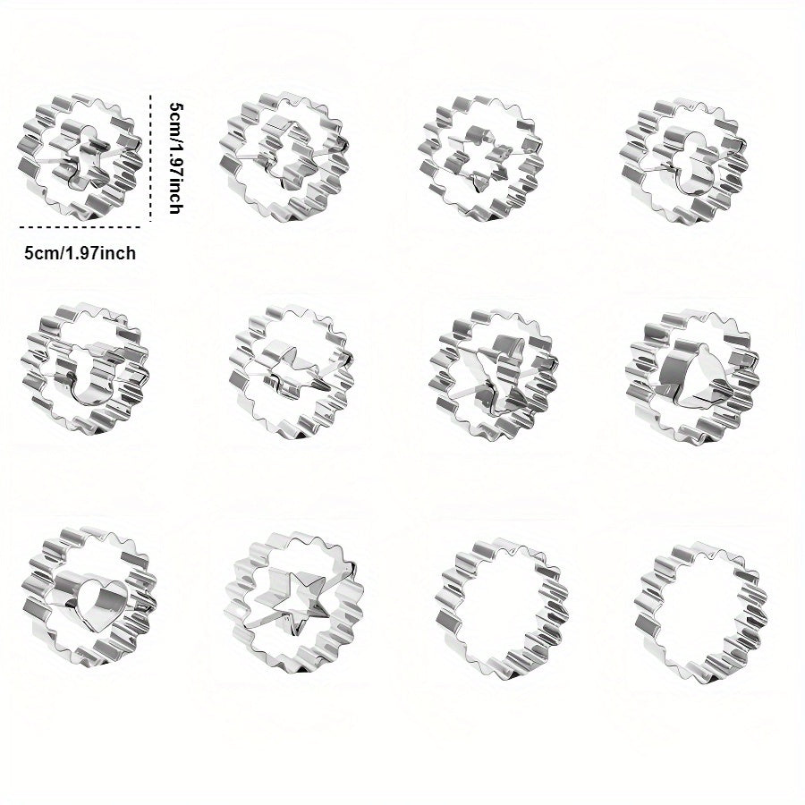 TEMU Christmas Cookie Cutter Set, 12pcs Stainless Steel Cookie Cutters - Approximately 1.97 Inches, Shapes Christmas Trees, Stars, Hearts, ,