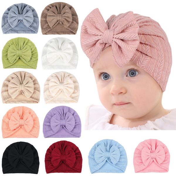 baby fetal hat Newborn babys cotton hairband solid color wheat grain bow cap kids Indian hats keep warm hairbands children&#039;s headwear