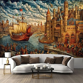 Colcha estilo vintage pintura tapeçaria suspensa arte de parede grande tapeçaria mural decoração fotografia pano de fundo cobertor cortina casa quarto sala de