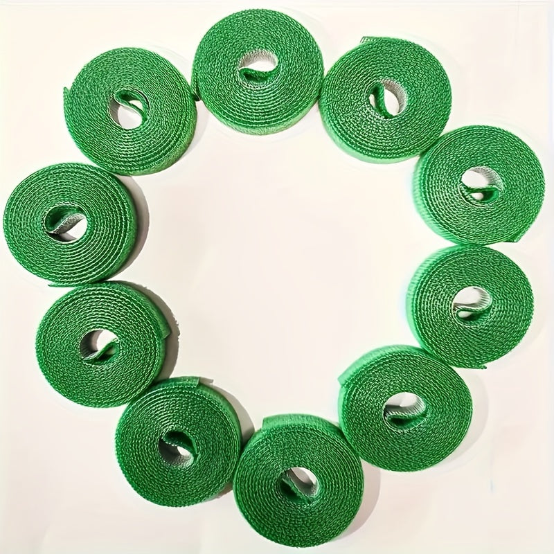 TEMU 10pcs Green Nylon Floral Tapes & Wraps - Reusable Adjustable Plant Cable Ties For Growth, Strong Handle, 39.4 Inches-roll