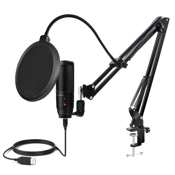 Professional PC Microphone with Noise Cancelling Mute Button USB Desktop Studio Condenser Mic for PS4 Gaming Recording YouTube