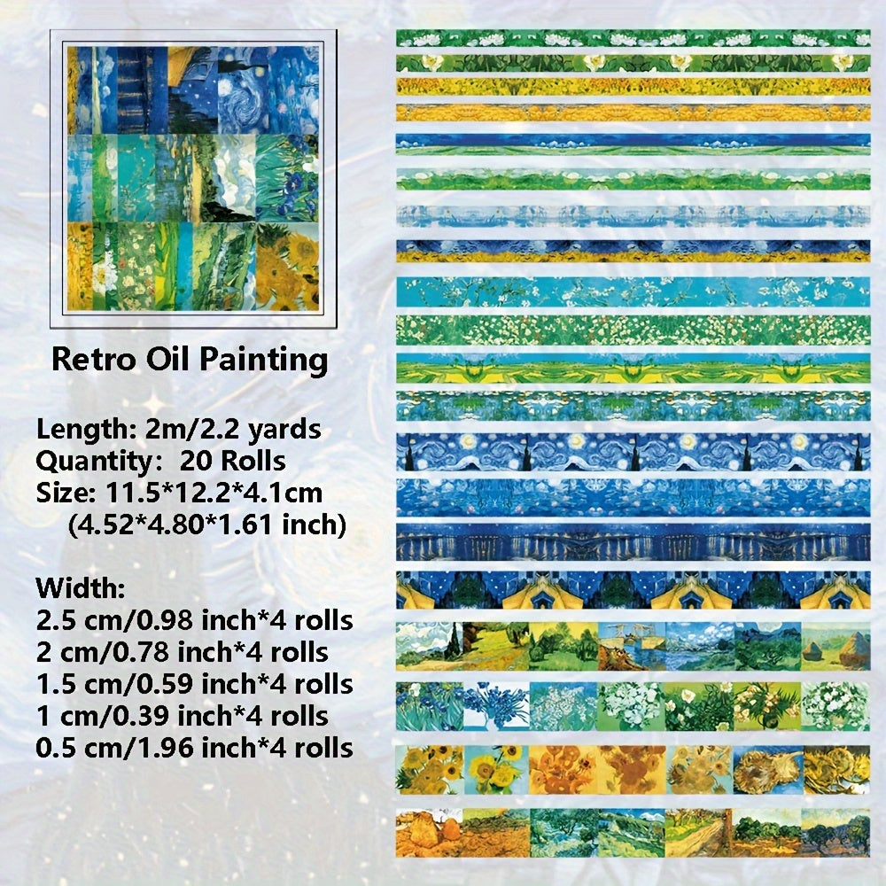 TEMU 20 Rolls Van Inspired Washi Tape Set For Scrapbooking, Bullet Journals, Diy Crafts - Non-waterproof And Art Painting Design Masking Tape - 2m