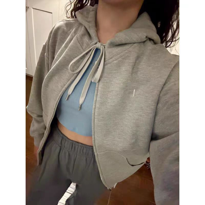 A99 Women Zipper Sports Hooded Sweater Casual Loose Versatile Sweatshirt Sweatpant Outdoor Jacket Sportswear Cardigan Autumn Outfits For Woman