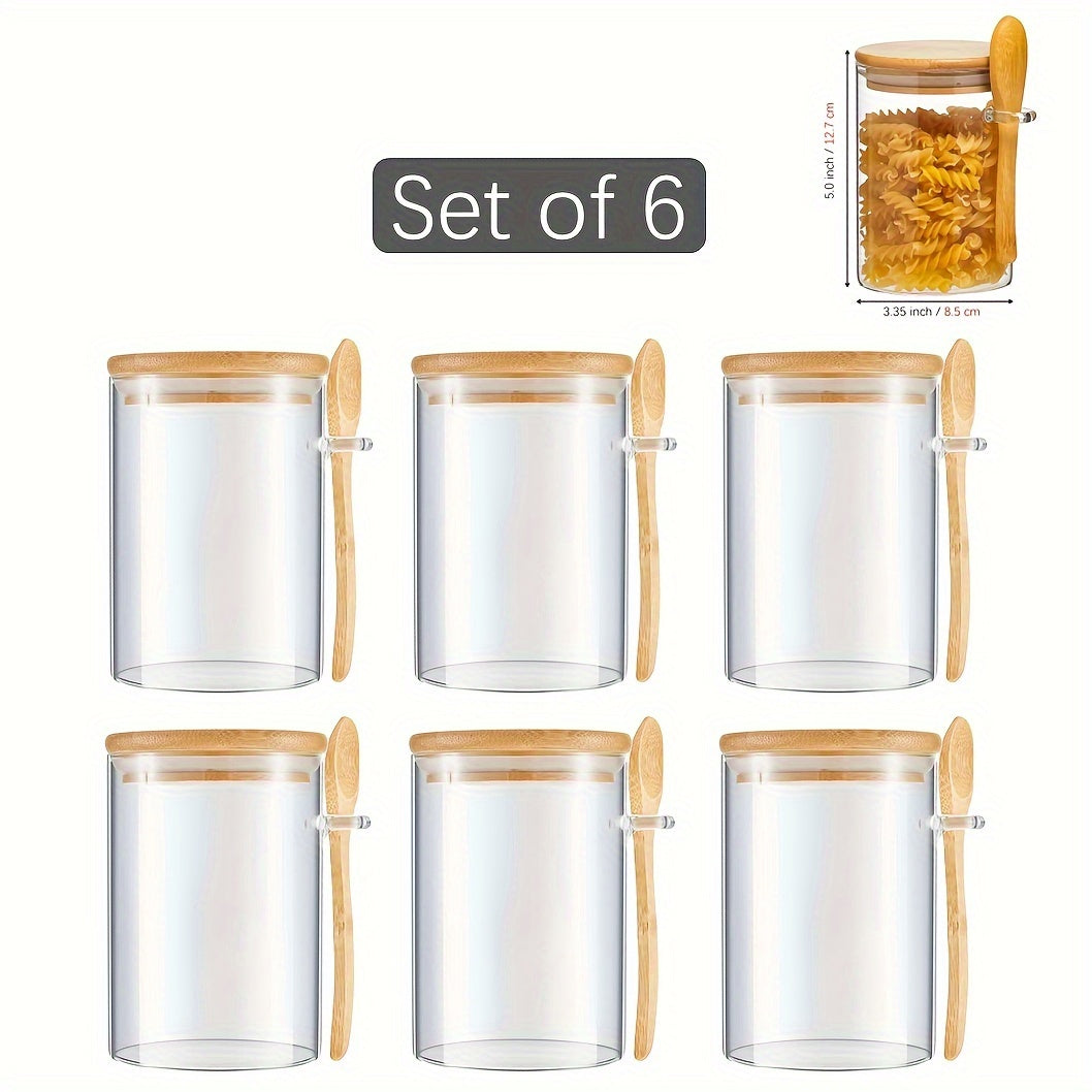 TEMU 4-6pcs 18oz Airtight Glass Jars With Bamboo Lids And Spoons, Glass Food Storage Jars Perfect For Coffee, Tea, Sugar, Spices, Beans, And More