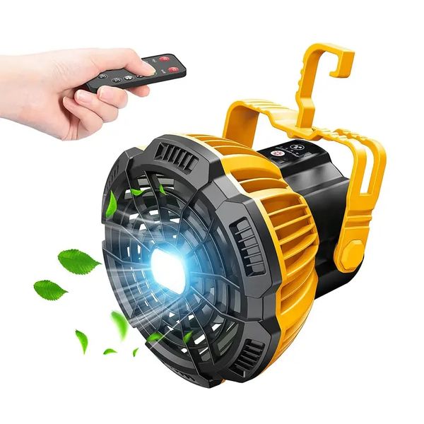 Camping Fan For Tent, 2 In 1 Rechargeable USB Tent Ceiling Fan With LED Light Hanging Hoop, Desk Fan For Outdoor Camping Home Office Car Eme